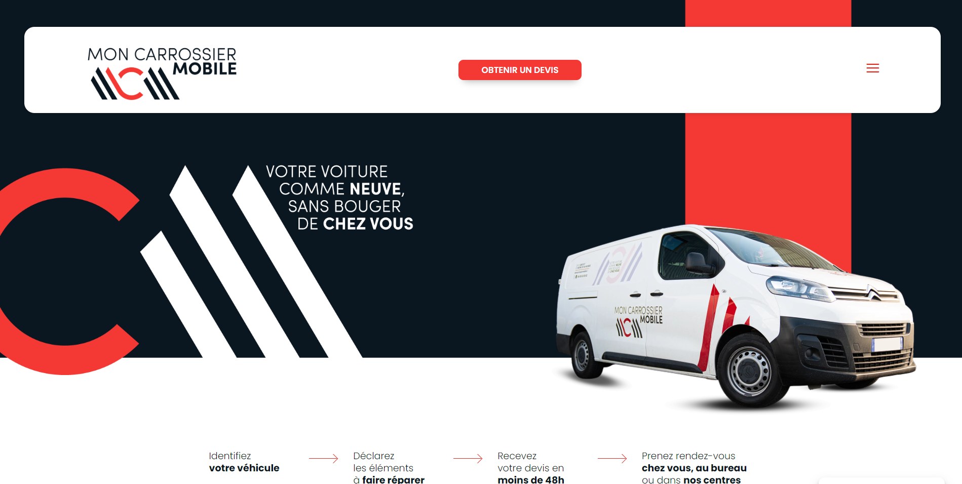 Page d'accueil du site Mon Carrossier Mobile
